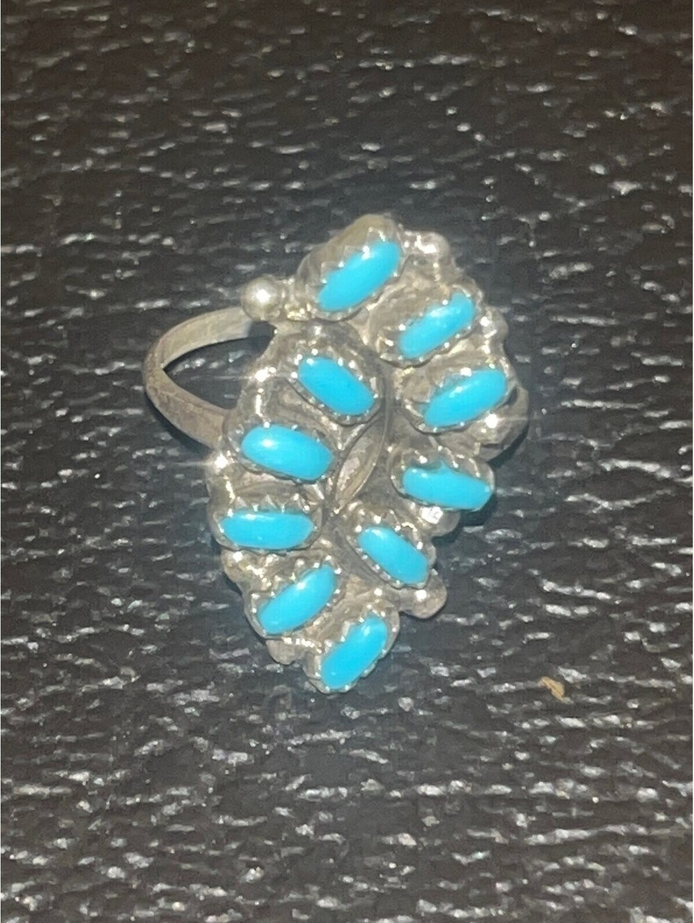 Zuni handmade sterling silver turquoise ring size 6.5 carved